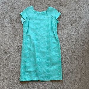 VTG ~ 1960s ~ Aqua Cap Sleeve Midi Sheath Dress ~ Square Neck ~  Size M/L